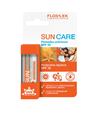 Floslek Sun Care pomadka ochronna SPF 30, 1 sztuka - Przeciwsłoneczny sztyft ochronny do ust
