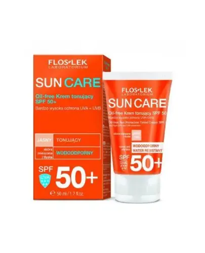 Floslek Sun Care Oil-free krem tonujący SPF 50+ skóra mieszana i tłusta, 50 ml - Wyrównuje koloryt skóry, dopasowuje się do odcienia cery