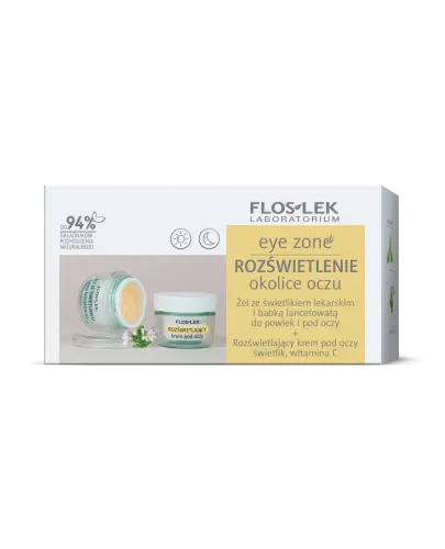 Floslek Eye Zone Rozświetlenie okolic oczu, zestaw 10 g + 15 ml - Żel do powiek i rozświetlający kremu pod oczy