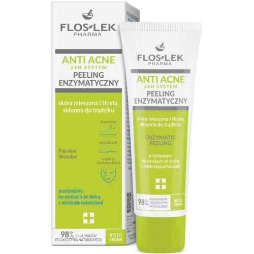 Floslek Anti Acne 24 h System peeling enzymatyczny, 50 ml - Dokładnie oczyszcza i odświeża skórę twarzy