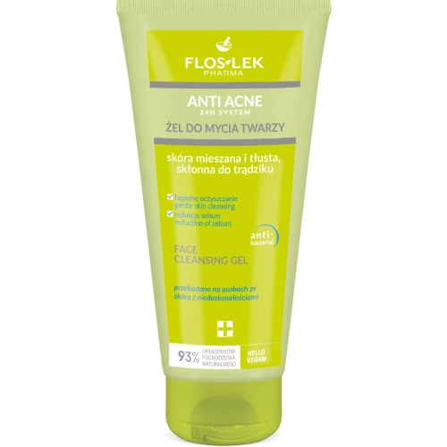 Floslek Anti Acne 24 h System żel do mycia twarzy, 200 ml - Usuwa zanieczyszczenia oraz nadmiar sebum