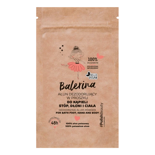 Floslek Balerina Ałun potasowy w proszku do stóp, dłoni i ciała, 25 g - 100% naturalny minerał o działaniu dezodorującym i antybakteryjnym