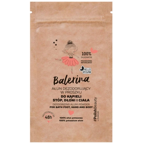 Floslek Balerina Ałun potasowy w proszku do stóp, dłoni i ciała, 25 g - 100% naturalny minerał o działaniu dezodorującym i antybakteryjnym