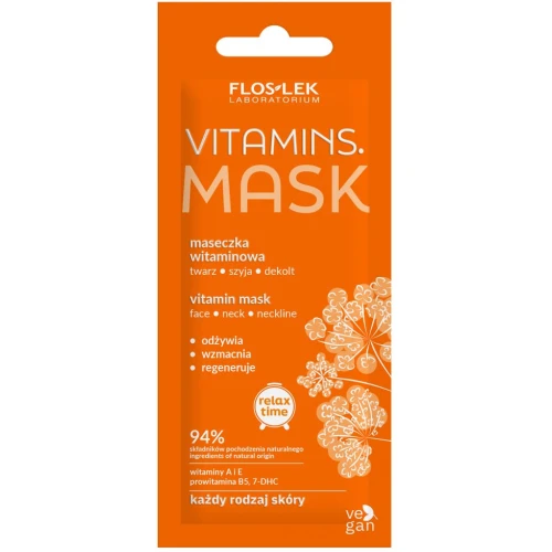 Floslek Vitamins, maseczka witaminowa twarz, szyja, dekolt, 6 ml - Zapewnia efekt intensywnego odżywienia