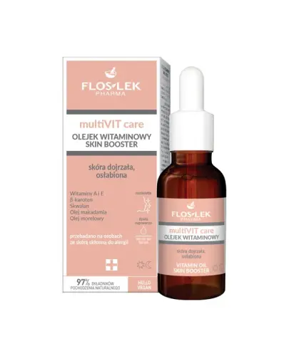 Floslek MultiVIT Care olejek witaminowy Skin Booster, 30 ml - Zmniejsza objawy przesuszenia skóry, w tym łuszczenie