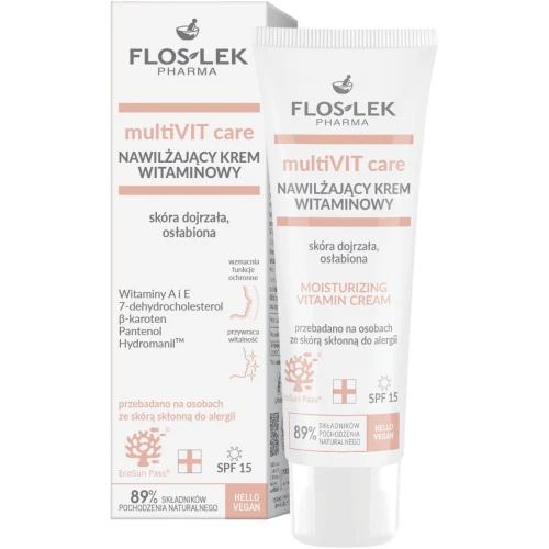 Floslek MultiVIT Care nawilżający krem witaminowy SPF 15, 50 ml - Przywraca witalność oraz wspiera naturalne funkcje ochronne naskórka