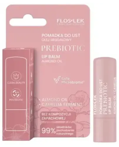 Floslek Prebiotic Lip Care, pomadka do ust olej migdałowy, 4 g - Łagodzi i regeneruje podrażnioną i spierzchniętą skórę ust
