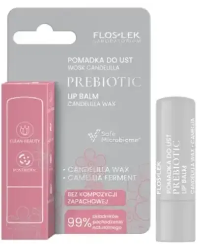 Floslek Prebiotic Lip Care pomadka do ust wosk candelilla, 4 g - Łagodzi i regeneruje podrażnioną i spierzchniętą skórę ust