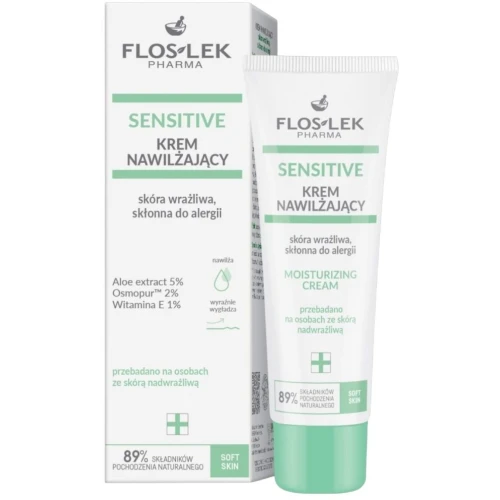 Floslek Sensitive krem nawilżający skóra wrażliwa, skłonna do alergii, 50 ml - Odczuwalnie poprawia nawilżenie skóry, zmniejsza jego szorstkość