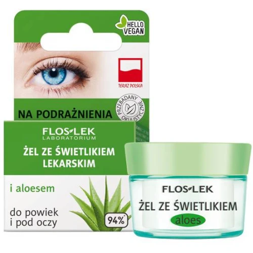 Floslek ze świetlikiem lekarskim i aloesem, żel do powiek i pod oczy,  10 g -  Do pielęgnacji skóry okolic oczu, skłonnej do podrażnień i zaczerwienień