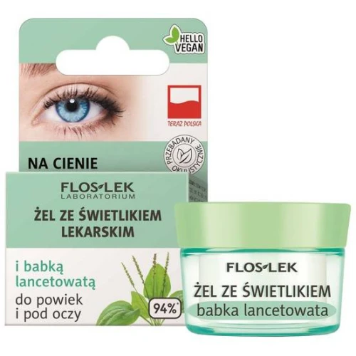 Floslek ze świetlikiem lekarskim i babką lancetowatą, żel do powiek i pod oczy, 10 g - Do pielęgnacji skóry okolic oczu ze skłonnością do podrażnień i obrzęków