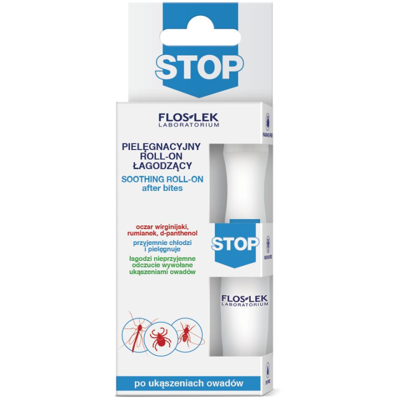Floslek Stop pielęgnacyjny roll-on łagodzący po ukąszeniach owadów, 15 ml - Kieszonkowy żel do stosowania po ukąszeniach owadów