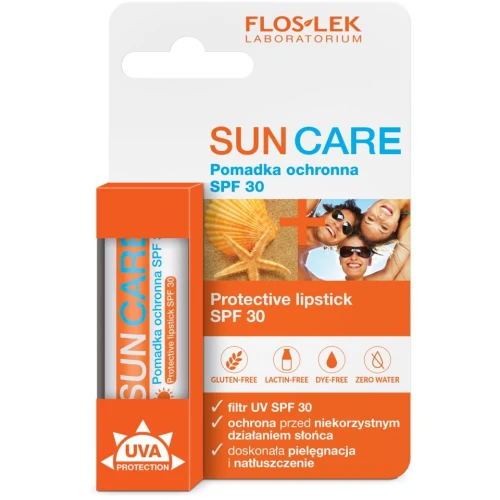 Floslek Sun Care pomadka ochronna SPF 30, 1 sztuka - Przeciwsłoneczny sztyft ochronny do ust