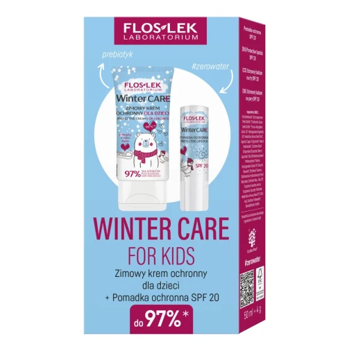 Floslek Winter Care For Kids Zestaw - Zimowy krem ochronny dla dzieci, 50 ml + pomadka do ust SPF 20, 4 g - Zimowa ochrona delikatnej skóry dziecka