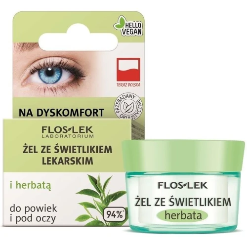 Floslek Żel ze świetlikiem lekarskim i herbatą do powiek i pod oczy, 10 g - Na opuchnięcia i zmęczone oczy