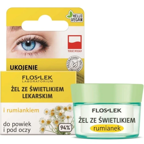 Floslek Żel ze świetlikiem lekarskim i rumiankiem do powiek i pod oczy, 10 g - Na podrażnienia i uczucie ciężkich powiek
