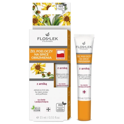 Floslek  żel pod oczy na sińce, obrzmienia z arniką, 15 ml - Do płytko unaczynionej skóry okolic oczu, skłonnej do tworzenia się cieni