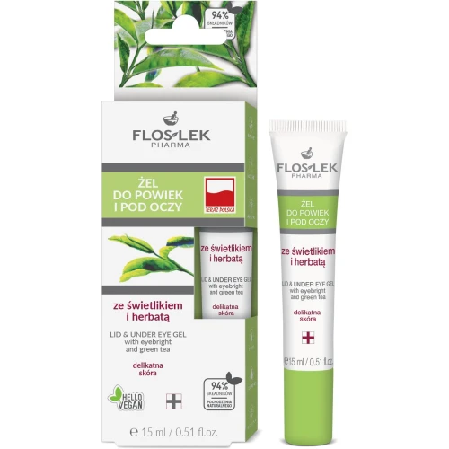 Floslek żel pod oczy ze  świetlikiem i herbatą, 15 ml - Na podrażnienia i poranne opuchnięcia