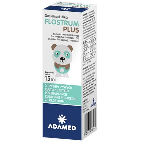 Flostrum Plus krople 15 ml - Z żywymi kulturami bakterii wzbogacony o Colostrum