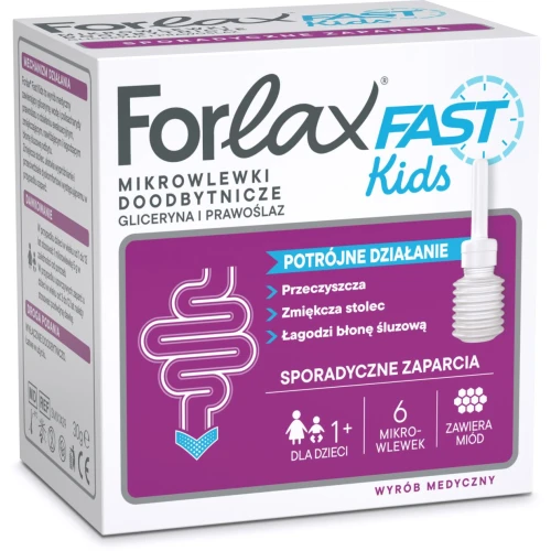 Forlax Fast Kids Mikrowlewki doodbytnicze, 6 x 5 g - Na sporadyczne zaparcia u dzieci powyżej 1. roku życia