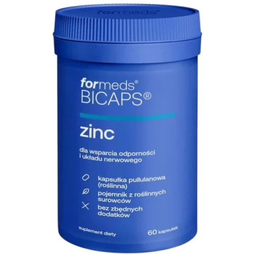 Formeds Bicaps Zinc, 60 kapsułek - Cytrynian cynku i miedzi z dodatkiem inuliny – wsparcie zdrowa skóry, włosów i paznokci