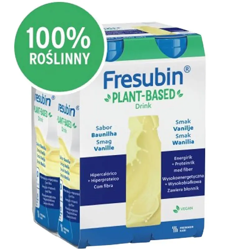 Fresubin Plant-Based  Drink o smaku waniliowym, 4 x 200 ml - Kompletna dieta medyczna w 100% na bazie roślinnej, bez laktozy i glutenu