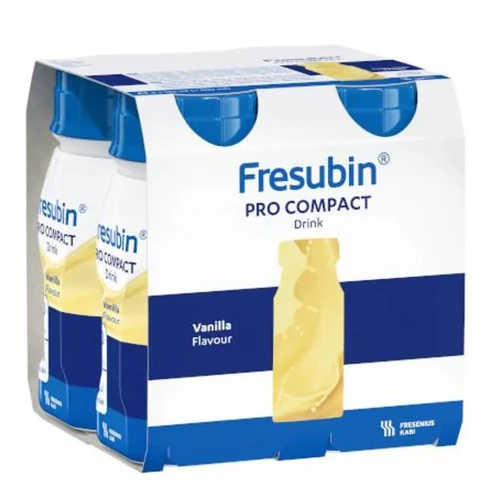Fresubin Pro Compact Drink o smaku waniliowym, 4 x 125 ml - Dieta wysokoenergetyczna i wysokobiałkowa, bez laktozy i glutenu z wapniem i witaminą D