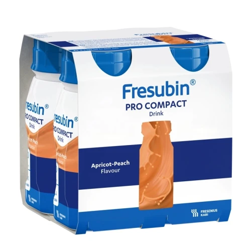 Fresubin Pro Compact Drink o smaku morela-brzoskwinia, 4 x 125 ml - Dieta wysokobiałkowa, bez laktozy i glutenu z wapniem i witaminą D