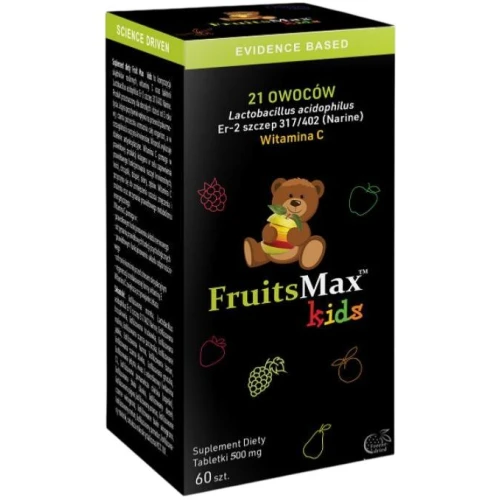 Narum FruitsMax Kids 500mg, 60 tabletek do ssania - Naturalne wsparcie odporności i witalności dla dzieci