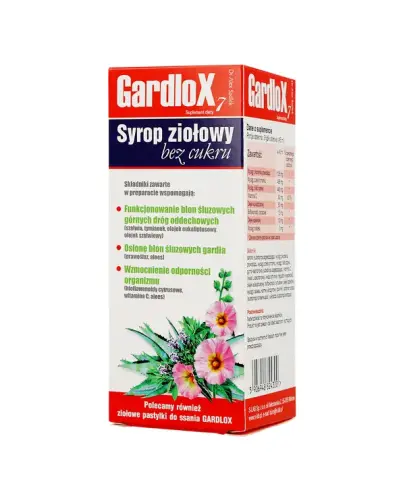 Gardlox 7 Syrop ziołowy bez cukru, 120 ml - Ziołowe składniki, które wspierają funkcjonowanie i chronią śluzówkę gardła oraz wspomagają odporność