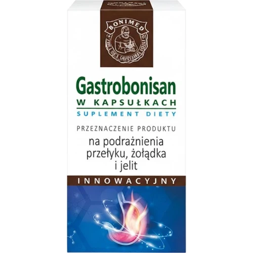 Gastrobonisan, 60 kapsułek - Z ekstraktami z ziół, które pomagają łagodzić skurcze w nadbrzuszu, wzdęcia i odbijanie