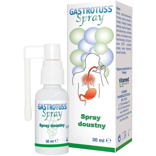 Gastrotuss przeciwrefluksowy spray doustny, 30 ml - Powleka i chroni błonę śluzową krtani oraz gardła