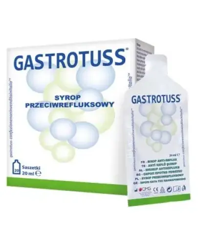 Gastrotuss syrop, 20 saszetek - Syrop osłonowy, wspomagający leczenie refluksu żołądkoweo-przełykowego