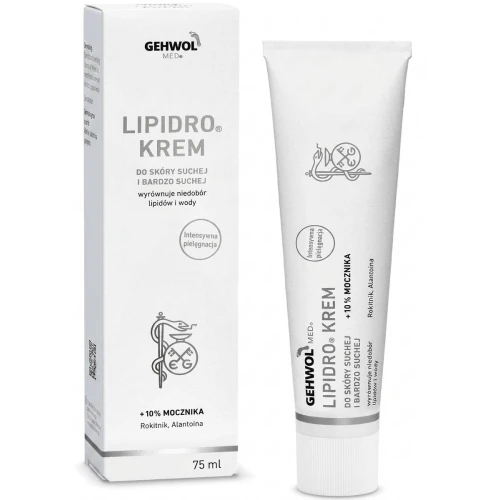Gehwol Med Lipidro krem nawilżający do stóp, 75 ml - Nawilżający krem z mocznikiem do suchej i wrażliwej skóry stóp