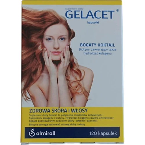 Gelacet Bogaty koktajl, 120 kapsułek - Z biotyną i kolagenem, które pomagają zachować zdrową skórę i włosy