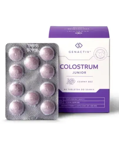 Genactiv Colostrum Junior Czarny Bez, 60 tabletek do ssania - Suplement diety w postaci tabletek do ssania