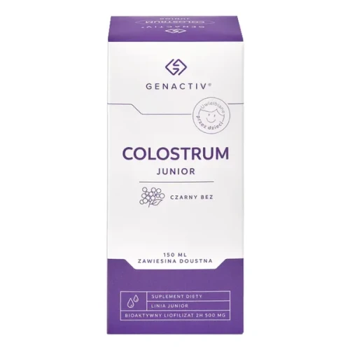 Genactiv Colostrum Junior Czarny bez zawiesina, 150 ml - Liofilizowana siara bydlęca Colostrum Bovinum Genactiv 2h 500 mg