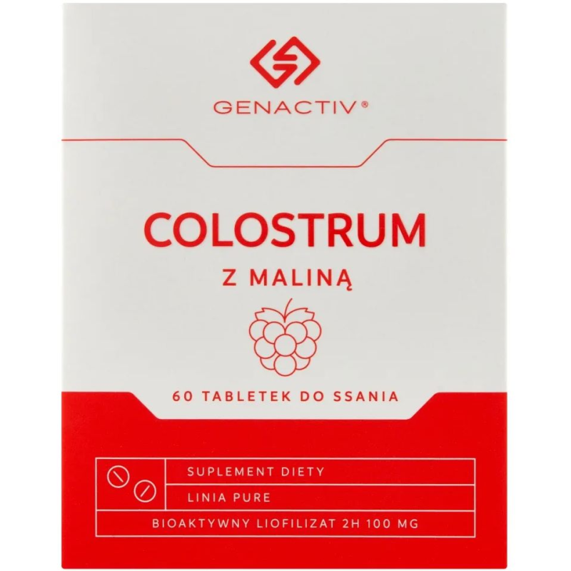 Genactiv Colostrum z maliną, 60 tabletek do ssania - Liofilizowane Colostrum w postaci tabletek do ssania.