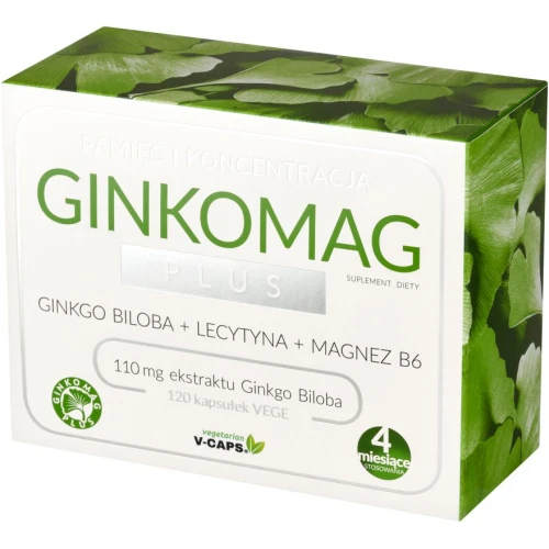 Ginkomag Plus, 120 kapsułek - Ekstrakt z miłorzębu japońskiego wspierający funkcje mózgu i układ nerwowy