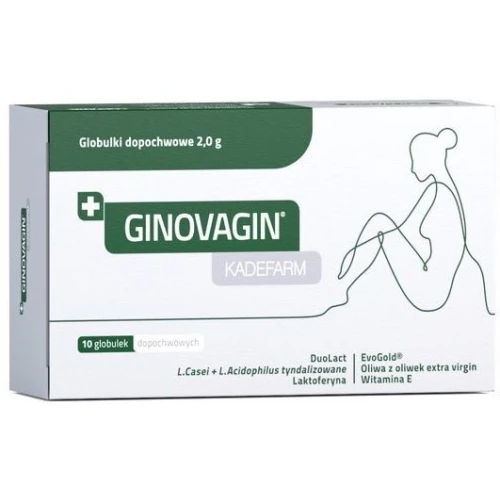 Ginovagin Kadefarm, 10 globulek dopochwowych - Na suchość, infekcje intymne i odbudowę mikroflory pochwy