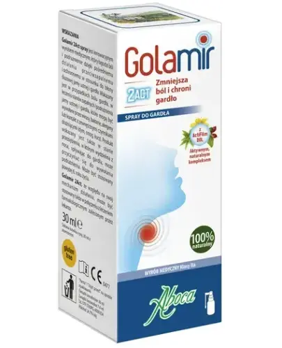 Aboca Golamir 2Act, spray do gardła, 30 ml - Naturalny preparat złożony z tanin, żywic, polisacharydów i flawonoidów zmniejszający ból i chroniący gardło