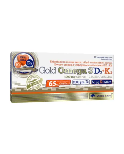 Olimp Gold Omega 3 D3+K2, 30 kapsułek miękkich - Z kwasami Omega 3 oraz witaminami D i K