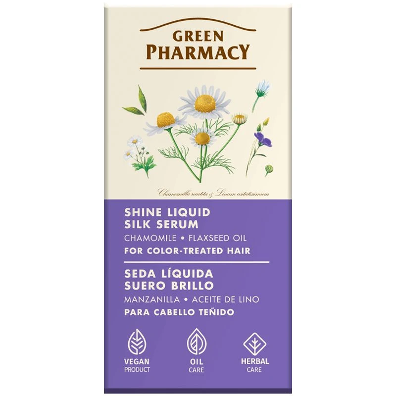 Green Pharmacy Rumianek i Olej lniany Płynne serum jedwabne, 30 ml - Pielęgnacja suchych końcówek, wygładzenie i jedwabisty blask