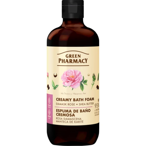 Green Pharmacy Róża Damasceńska i Masło Shea Kremowa pianka do kąpieli, 500 ml - Odżywcza i nawilżająca formuła
