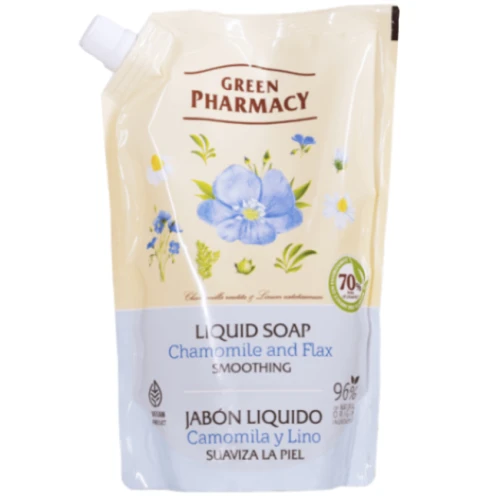 Green Pharmacy Rumianek i Olej Lniany Mydło w płynie - refill, 460 ml - Łagodząco-odżywcza formuła