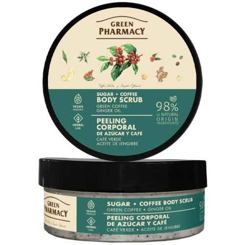 Green Pharmacy Zielona Kawa i Olejek Imbirowy Peeling cukrowo-kawowy do ciała, 200 ml - Wygładza skórę i wspiera walkę z cellulitem