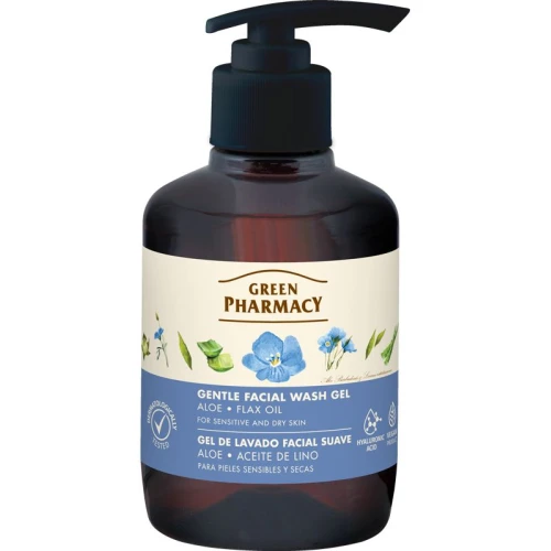 Green Pharmacy Aloes i Olej Lniany Delikatny żel do mycia twarzy, 270 ml - Łagodnie oczyszcza, nawilża i koi