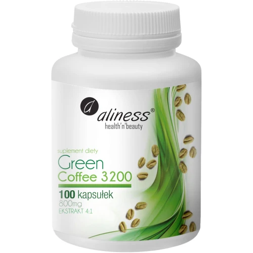 Aliness Green Cofee 3200, 100 kapsułek - Wsparcie prawidłowej masy ciała i  właściwego poziomu cukru we krwi