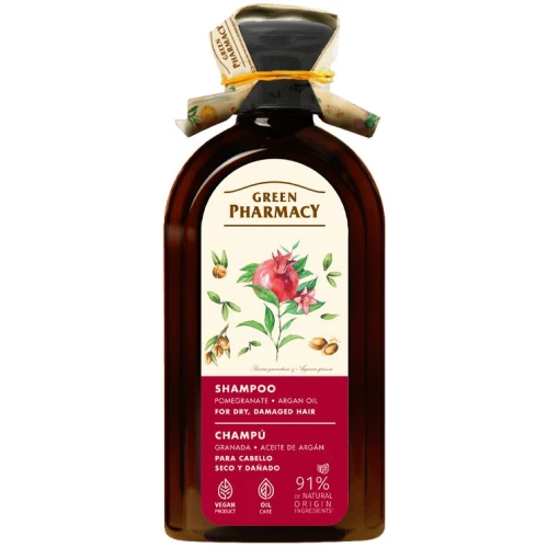 Green Pharmacy Granat i Olej Arganowy Szampon do włosów suchych i zniszczonych, 350 ml - Intensywna odbudowa, nawilżenie i połysk