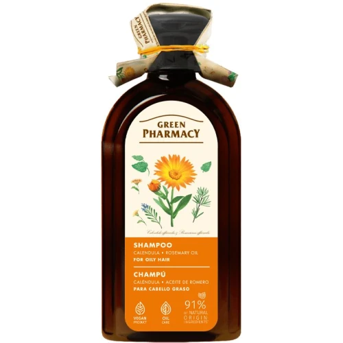 Green Pharmacy Nagietek i Olej Rozmarynowy Szampon do włosów przetłuszczających się, 350 ml - Długotrwała świeżość, regulacja sebum i lekka pielęgnacja